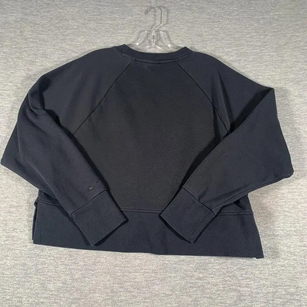 Nike Sweatshirt Womens Small Black Dri-FIT Crewneck Raglan Logo Pullover Cropped